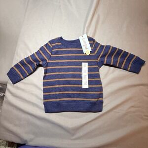 Cat & Jack Boys Sweatshirt 18M Navy/Brown Stripe Crew Neck Long Sleeve NWT